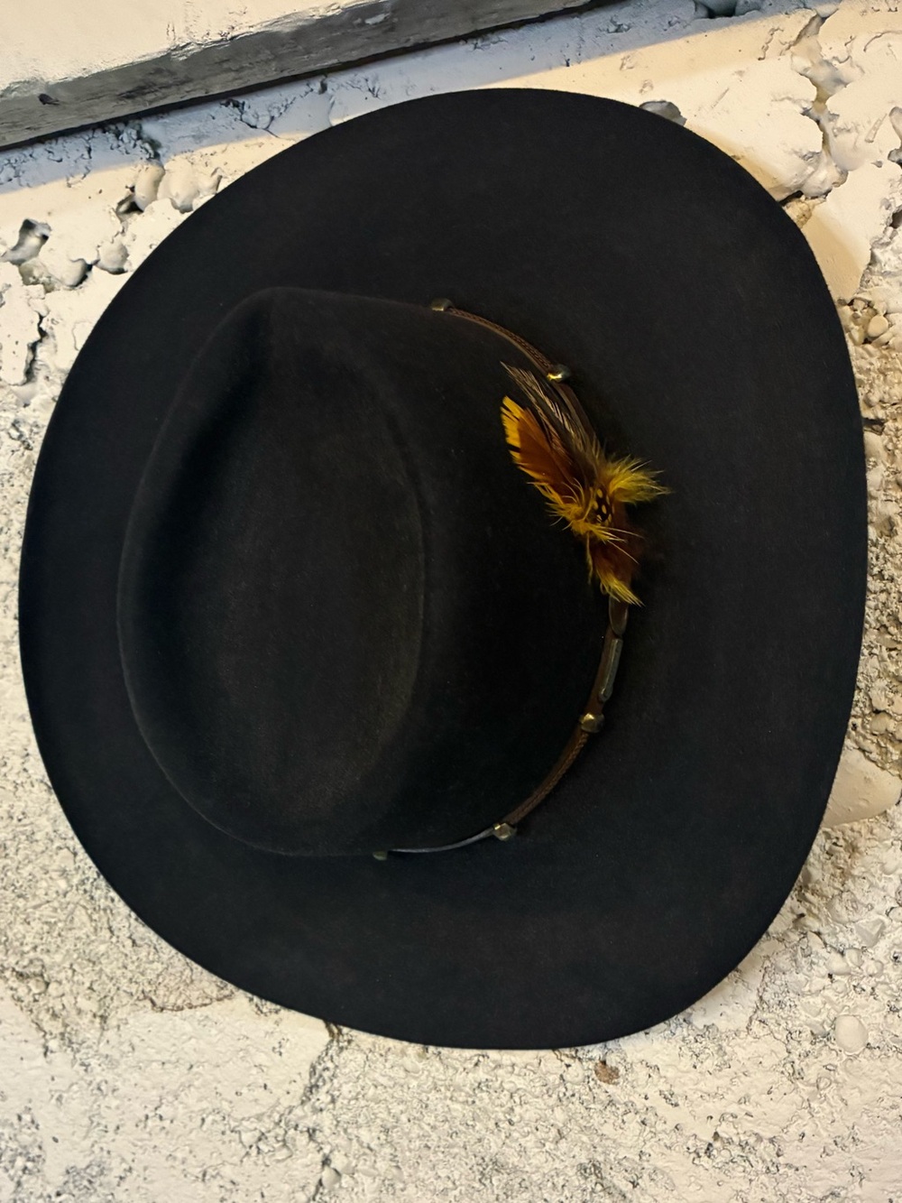 Akubra The Boss Black Wide-Brim Wool Hat with Feather Band